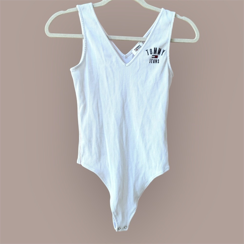 Tommy Hilfiger white with logo White Bodysuit high cut and thong Y2K vibe